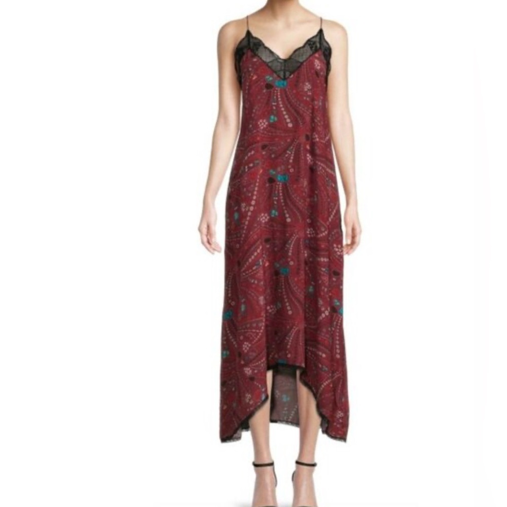 New without tag Zadig & Voltaire Burgundy Patterned High Low Dress
